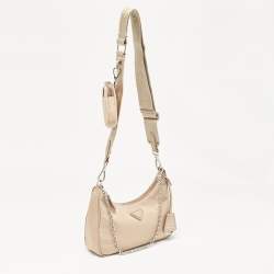Prada Beige Nylon and Leather Re-Edition 2005 Baguette Bag