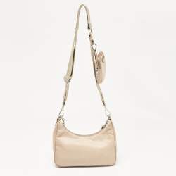 Prada Beige Nylon and Leather Re-Edition 2005 Baguette Bag