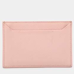 Pre Owned Prada Pink Saffiano Leather Logo Card Holder