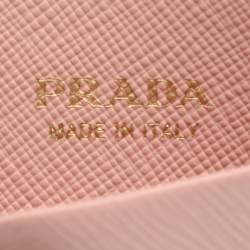 Pre Owned Prada Pink Saffiano Leather Logo Card Holder