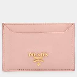 Pre Owned Prada Pink Saffiano Leather Logo Card Holder