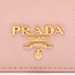 Pre Owned Prada Pink Saffiano Leather Logo Card Holder