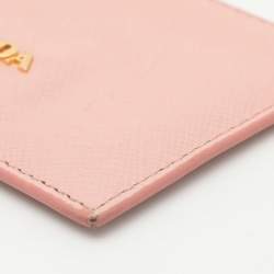 Pre Owned Prada Pink Saffiano Leather Logo Card Holder