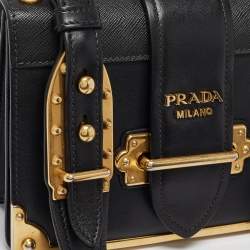 Pre Owned Prada Black Saffiano Leather Cahier Flap Shoulder Bag