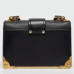 Pre Owned Prada Black Saffiano Leather Cahier Flap Shoulder Bag