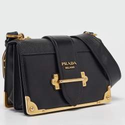 Pre Owned Prada Black Saffiano Leather Cahier Flap Shoulder Bag