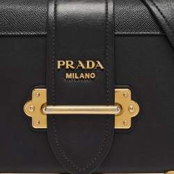 Pre Owned Prada Black Saffiano Leather Cahier Flap Shoulder Bag