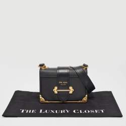 Pre Owned Prada Black Saffiano Leather Cahier Flap Shoulder Bag