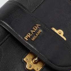 Pre Owned Prada Black Saffiano Leather Cahier Flap Shoulder Bag