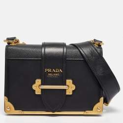 Pre Owned Prada Black Saffiano Leather Cahier Flap Shoulder Bag