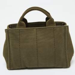 Pre Owned Prada Green Canvas Small Canapa Tote