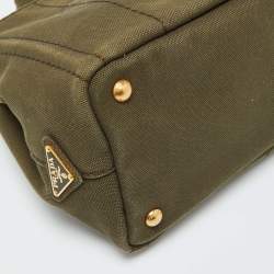 Pre Owned Prada Green Canvas Small Canapa Tote