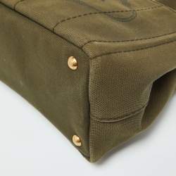 Pre Owned Prada Green Canvas Small Canapa Tote