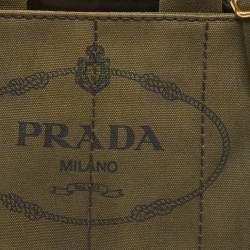 Pre Owned Prada Green Canvas Small Canapa Tote