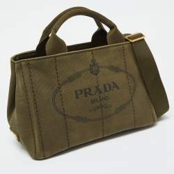 Pre Owned Prada Green Canvas Small Canapa Tote