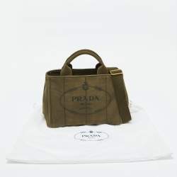 Pre Owned Prada Green Canvas Small Canapa Tote