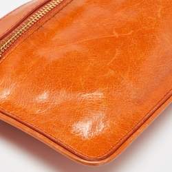 Pre Owned Prada Orange Leather Zip Crossbody Bag