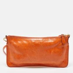 Pre Owned Prada Orange Leather Zip Crossbody Bag