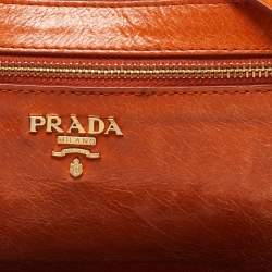 Pre Owned Prada Orange Leather Zip Crossbody Bag