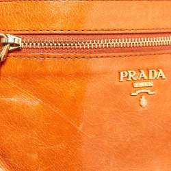 Pre Owned Prada Orange Leather Zip Crossbody Bag