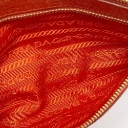 Pre Owned Prada Orange Leather Zip Crossbody Bag