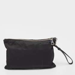 Pre Owned Prada Black Nylon Zip Wristlet Pouch