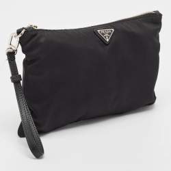 Pre Owned Prada Black Nylon Zip Wristlet Pouch