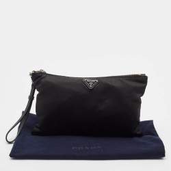 Pre Owned Prada Black Nylon Zip Wristlet Pouch