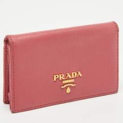 Pre Owned Prada Pink Vittello Move Leather Business Card Holder