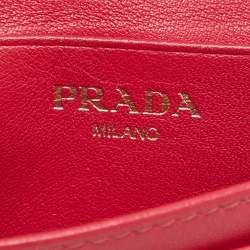 Pre Owned Prada Pink Vittello Move Leather Business Card Holder