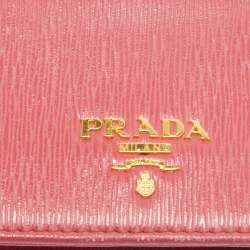 Pre Owned Prada Pink Vittello Move Leather Business Card Holder