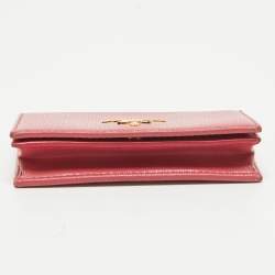 Pre Owned Prada Pink Vittello Move Leather Business Card Holder