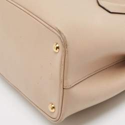 Pre Owned Prada Beige Saffiano Cuir Leather Double Handle Tote