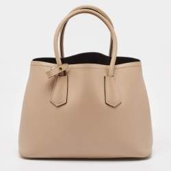Pre Owned Prada Beige Saffiano Cuir Leather Double Handle Tote