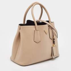Pre Owned Prada Beige Saffiano Cuir Leather Double Handle Tote