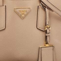 Pre Owned Prada Beige Saffiano Cuir Leather Double Handle Tote
