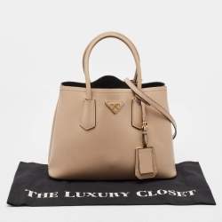 Pre Owned Prada Beige Saffiano Cuir Leather Double Handle Tote