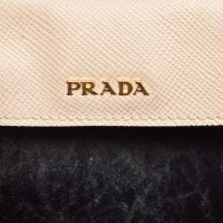 Pre Owned Prada Beige Saffiano Cuir Leather Double Handle Tote