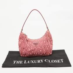 Pre Owned Prada Pink Gaufre Nylon Baguette Bag