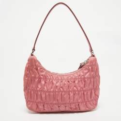 Pre Owned Prada Pink Gaufre Nylon Baguette Bag