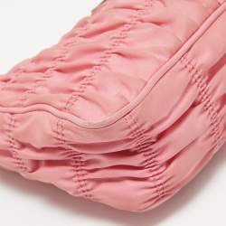 Pre Owned Prada Pink Gaufre Nylon Baguette Bag