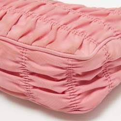 Pre Owned Prada Pink Gaufre Nylon Baguette Bag