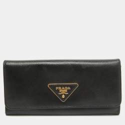 Pre Owned Prada Black Saffiano Leather Flap Continental Wallet