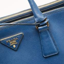 Prada Blue Saffiano Lux Leather Large Double Zip Tote