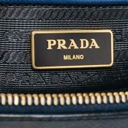 Prada Blue Saffiano Lux Leather Large Double Zip Tote