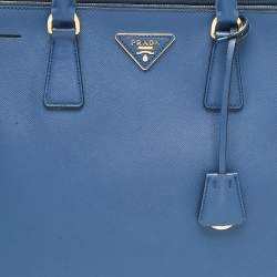 Prada Blue Saffiano Lux Leather Large Double Zip Tote