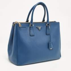 Prada Blue Saffiano Lux Leather Large Double Zip Tote