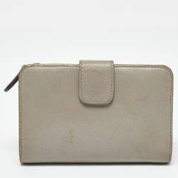 Prada Grey Saffiano Leather Flap French Wallet