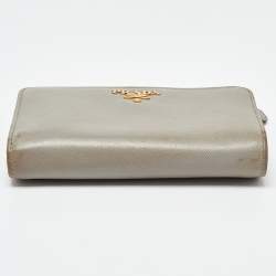 Prada Grey Saffiano Leather Flap French Wallet