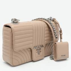 Pre Owned Prada Beige Quilted Leather Medium Diagramme Shoulder Bag